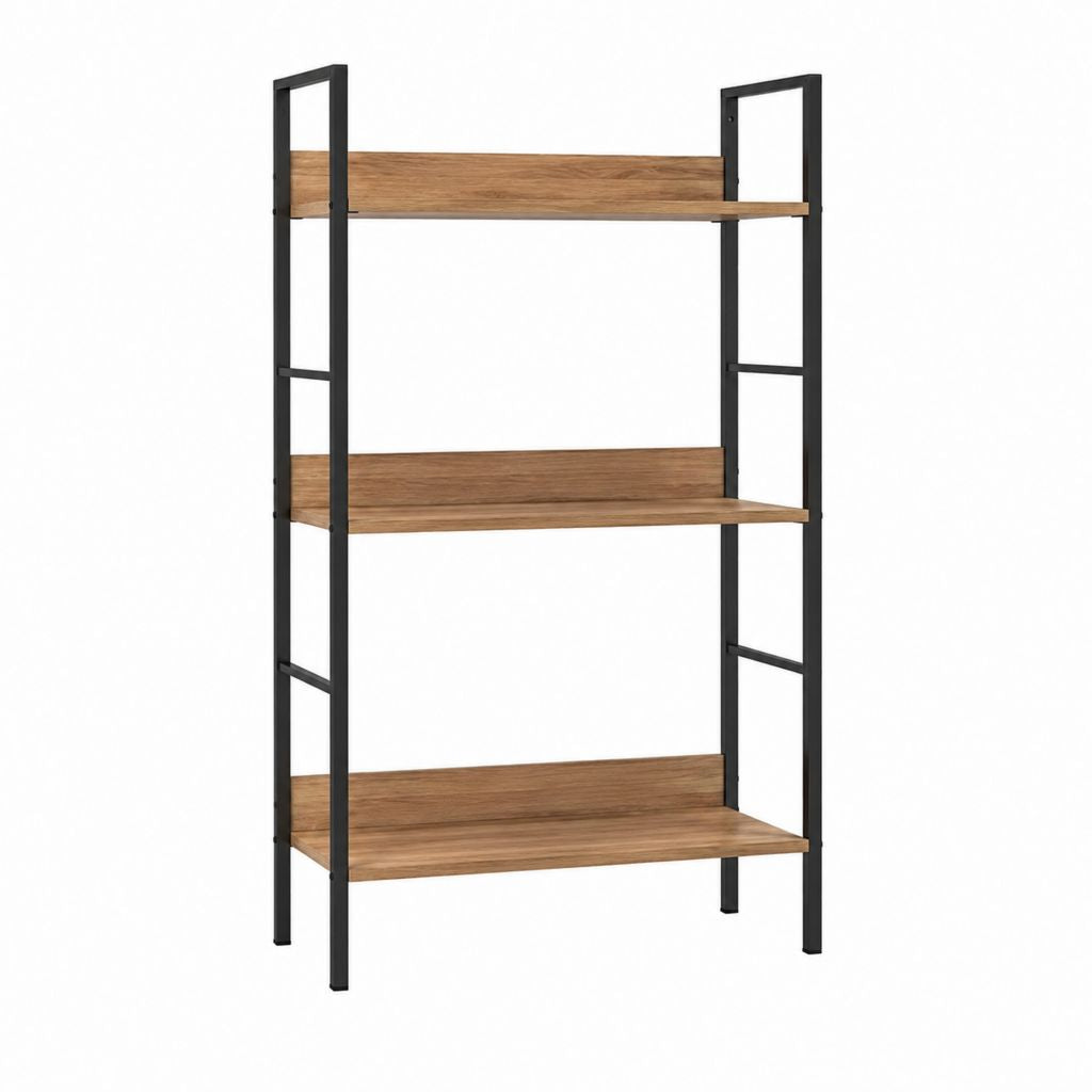Étagère sur pied 3 niveaux marron et noir en panneaux MDF et acier 80 x 30 x 180 cm