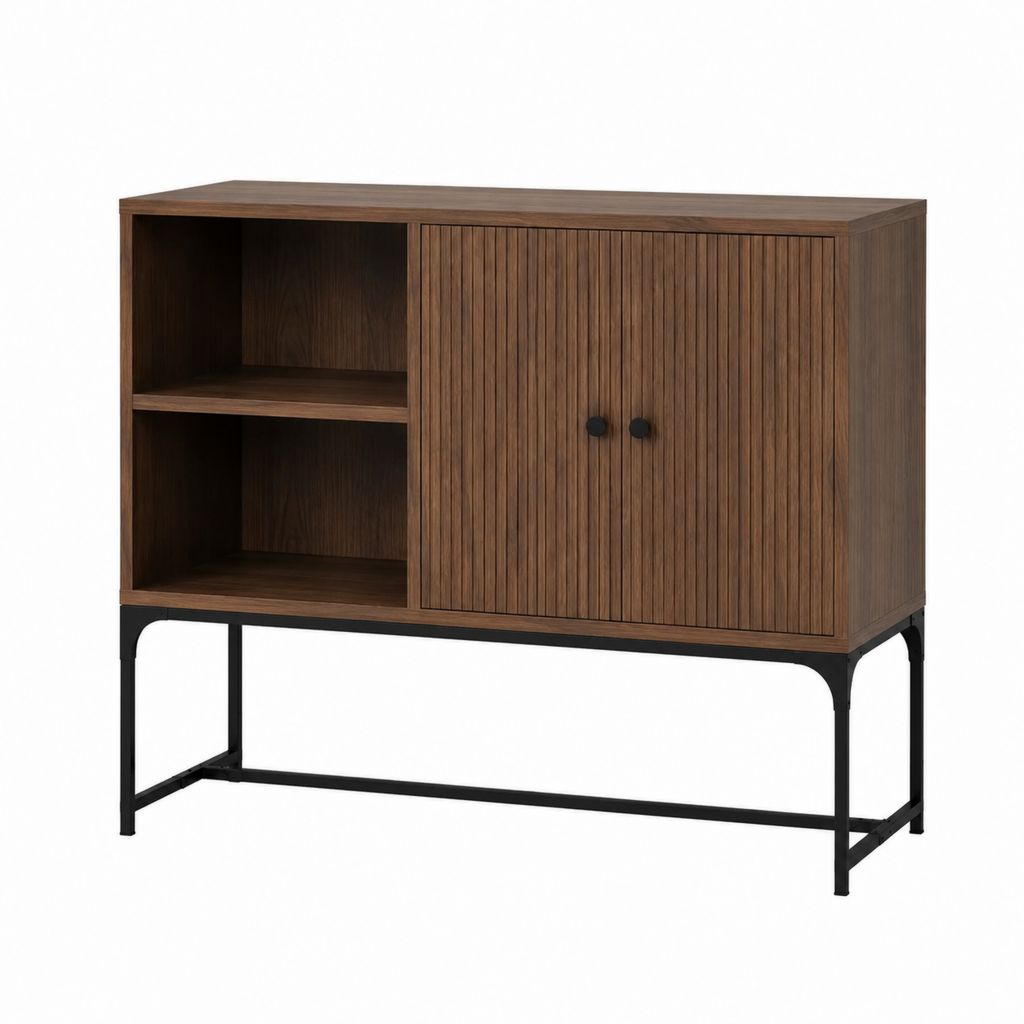 Buffet de salle à manger marron noyer en MDF avec piètement en acier 120 x 40 x 110 cm