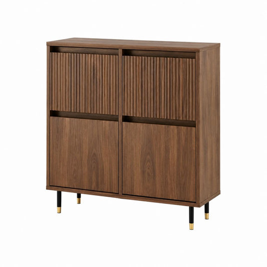 Buffet de rangement 4 portes noyer en panneaux MDF 120 x 40 x 120 cm