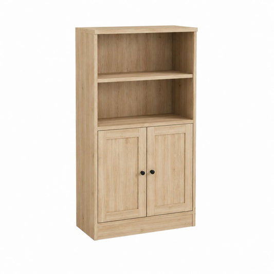 Buffet haut de rangement chêne clair en panneaux de particules 80 x 40 x 160 cm