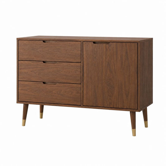 Buffet de salle à manger marron noyer en MDF rectangulaire avec 3 tiroirs et 1 porte 120 x 40 x 80 cm