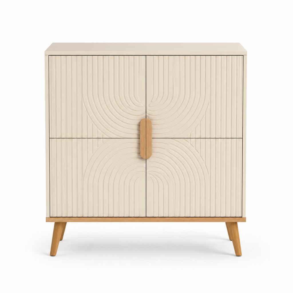 Buffet 4 portes beige en panneaux MDF 100 x 45 x 120 cm