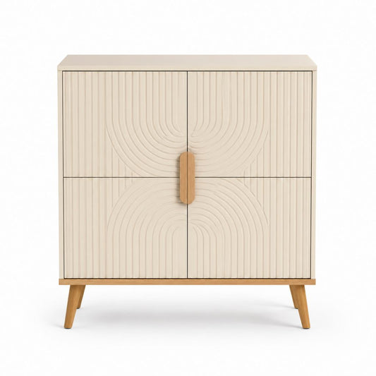 Buffet 4 portes beige en panneaux MDF 100 x 45 x 120 cm