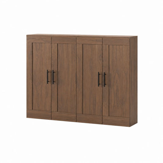 Buffet haut 4 portes brun noyer en panneaux de particules mélaminés rectangulaire 160 x 40 x 120 cm