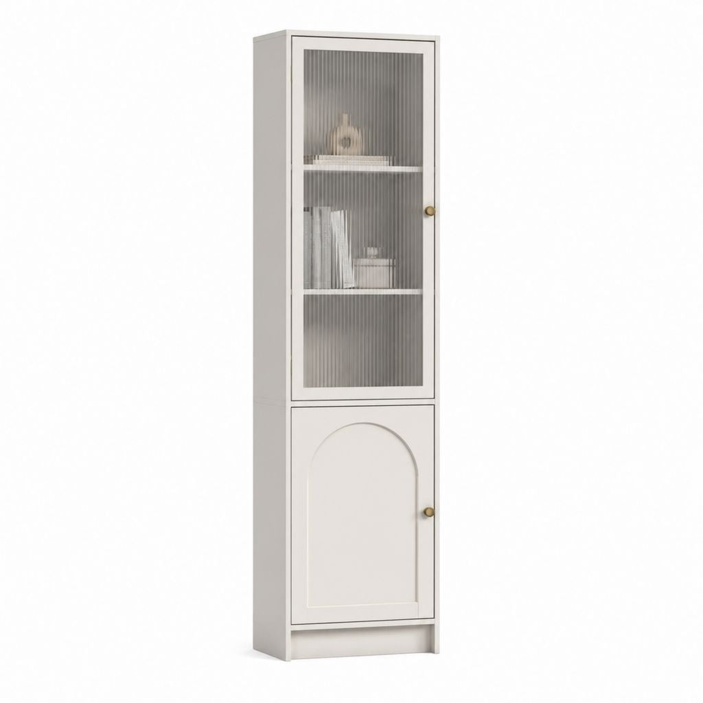 Vaisselier colonne 2 portes blanc en MDF avec verre strié 40 x 35 x 180 cm