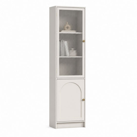 Vaisselier colonne 2 portes blanc en MDF avec verre strié 40 x 35 x 180 cm