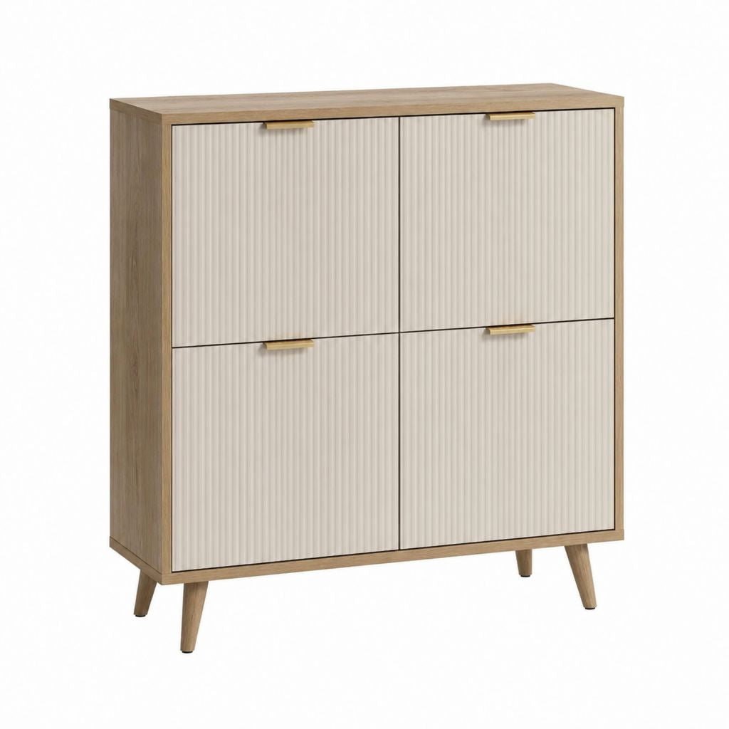 Buffet 4 portes chêne clair et blanc cassé en MDF 80 x 40 x 100 cm