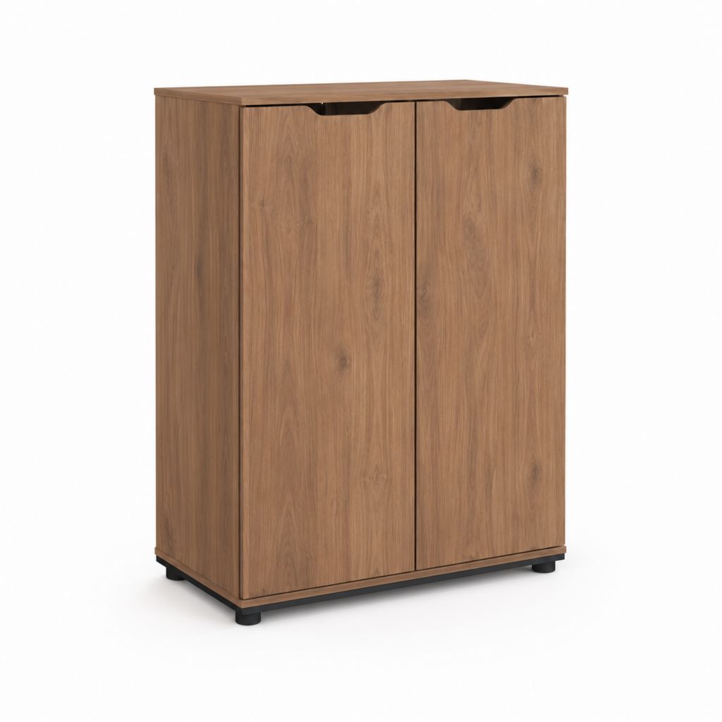 Buffet de rangement 2 portes noyer en panneaux de particules rectangulaire 80 x 40 x 120 cm