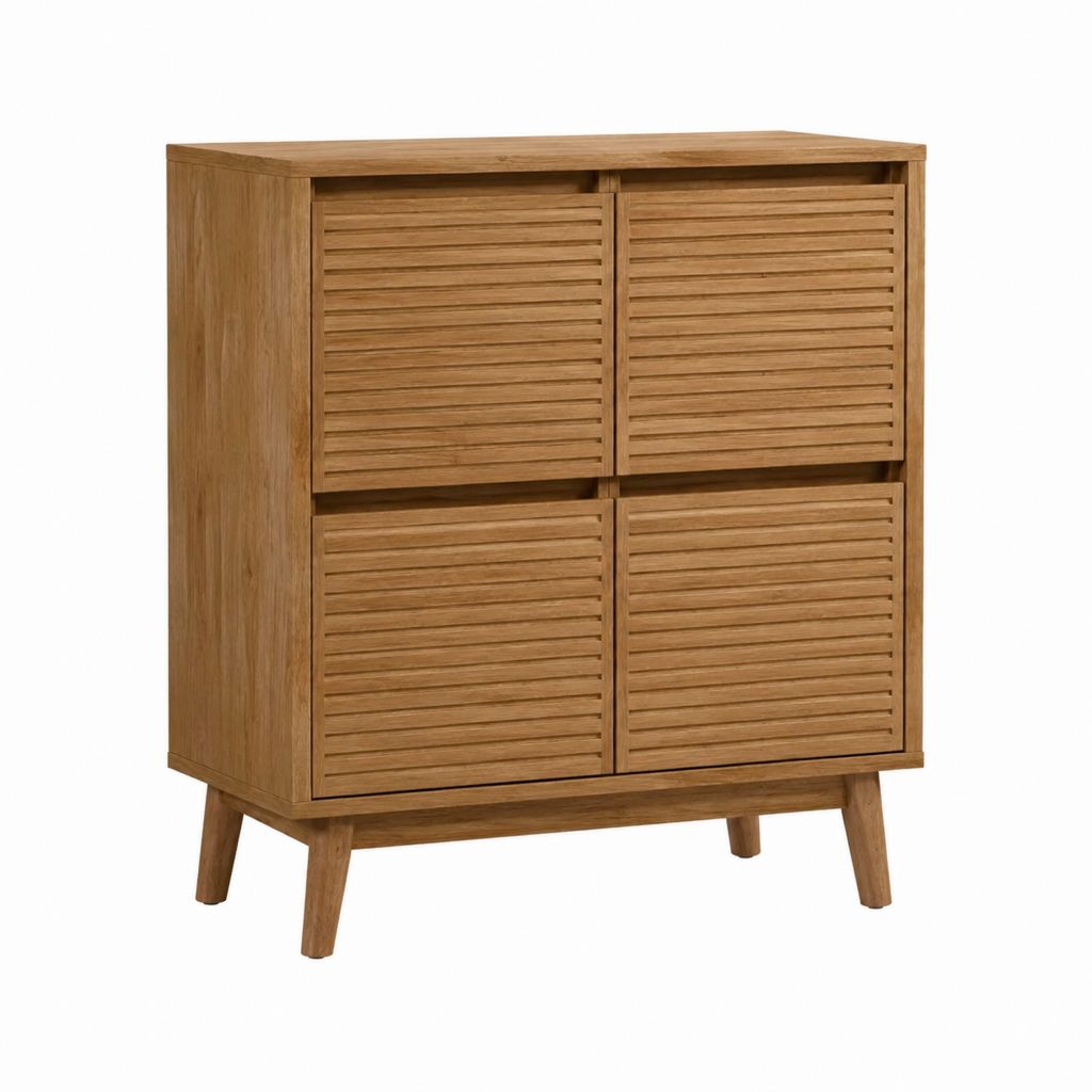 Buffet 4 portes en bois massif d'acacia naturel 80 x 40 x 100 cm
