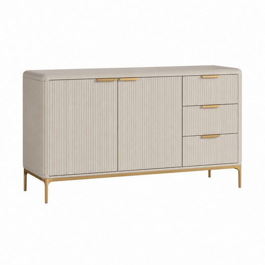 Buffet de salle à manger beige en MDF strié avec 2 portes et 3 tiroirs 160 x 40 x 85 cm