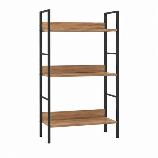Étagère sur pied 3 niveaux marron et noir en panneaux MDF et acier 80 x 30 x 180 cm