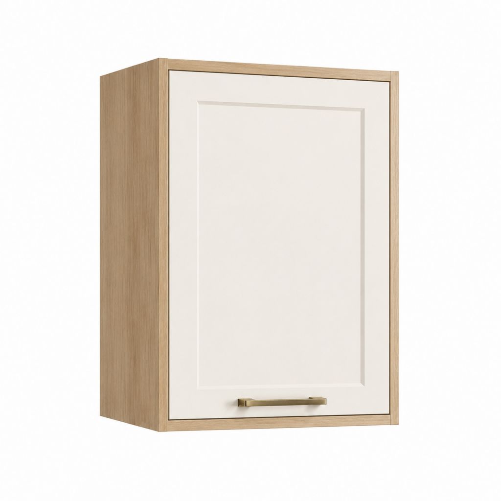 Meuble haut de cuisine blanc et chêne clair en panneaux de particules 60 x 80 x 32 cm