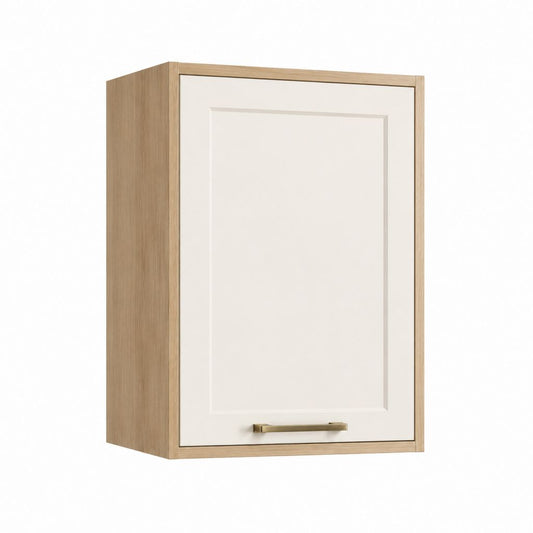 Meuble haut de cuisine blanc et chêne clair en panneaux de particules 60 x 80 x 32 cm