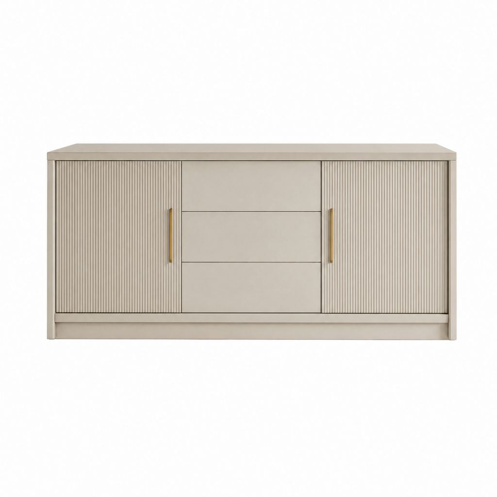 Buffet de salle à manger beige en MDF rectangulaire 160 x 40 x 75 cm avec 2 portes et 3 tiroirs