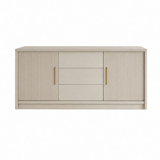Buffet de salle à manger beige en MDF rectangulaire 160 x 40 x 75 cm avec 2 portes et 3 tiroirs