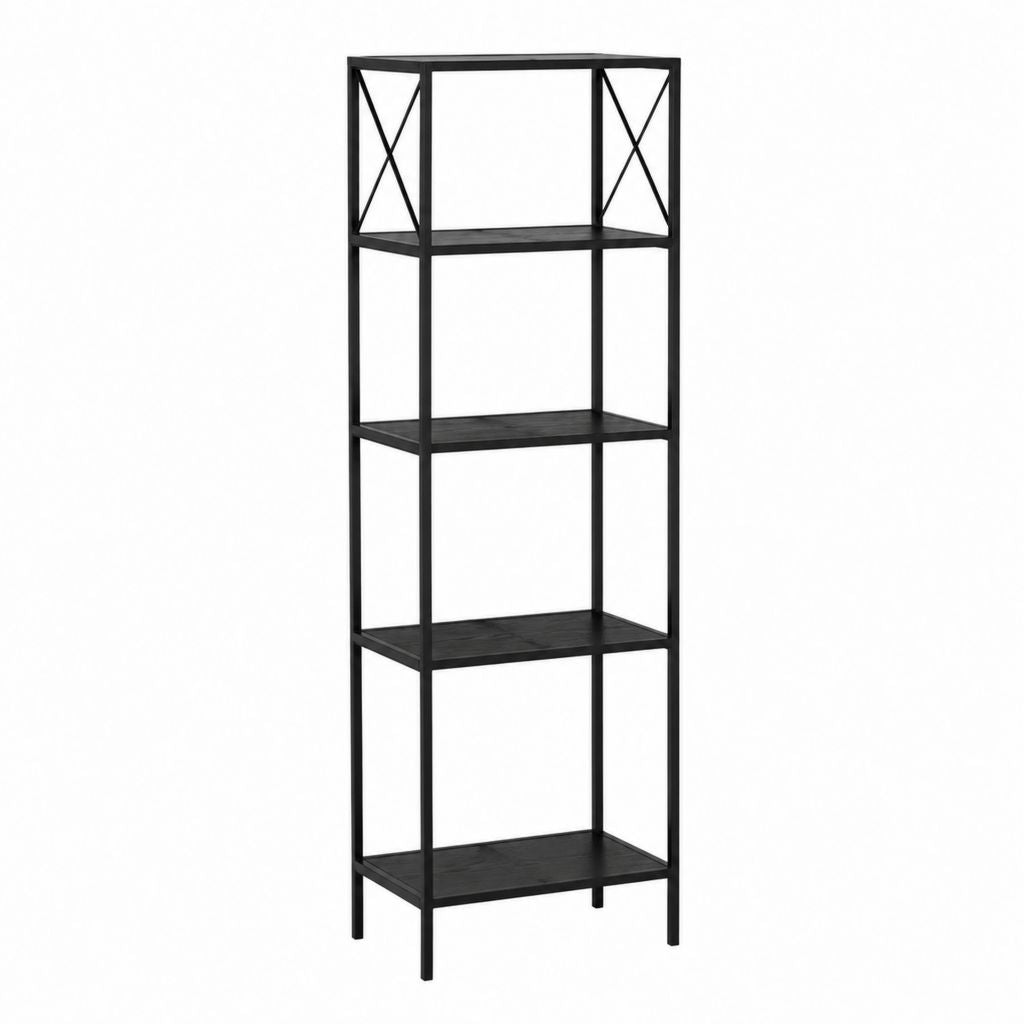 Étagère sur pied 5 niveaux noire en acier et panneaux MDF rectangulaire 60 x 30 x 180 cm