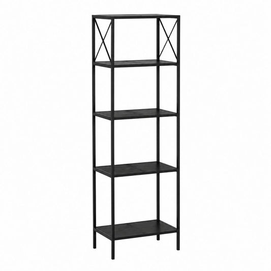 Étagère sur pied 5 niveaux noire en acier et panneaux MDF rectangulaire 60 x 30 x 180 cm